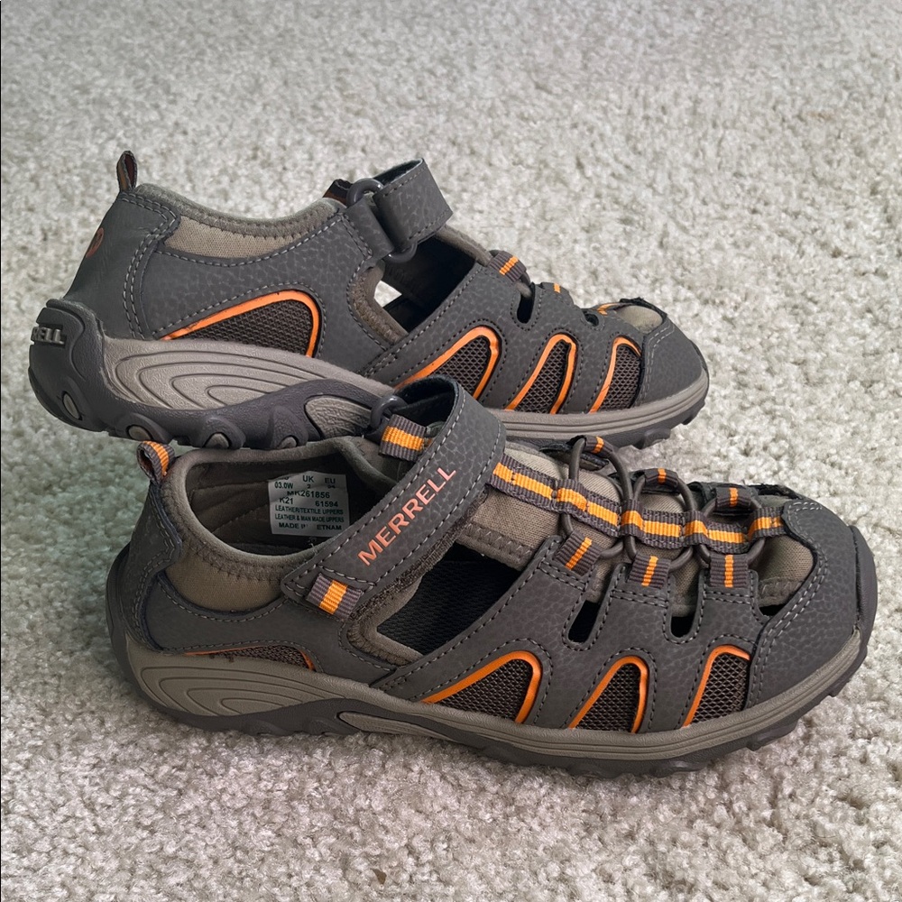 Merrell Charcoal and Tangerine Hiking Sandals, size 3 wide